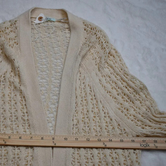Urban Outfitters Crochet Cardigan Sz S Longline Neutral Boho Fairy Minimalist - Picture 12 of 13